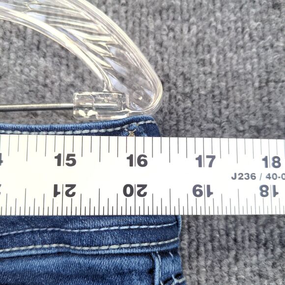 WallFlower Womens Cuffed Cropped Jeans Blue Size 11 Faded Whiskers 2-Button - Picture 15 of 16